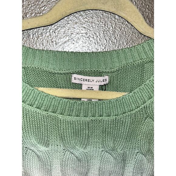 Sincerely Jules Green White Ombre Cable Knit Crop Sweater NWT Medium St Patricks - Picture 5 of 8